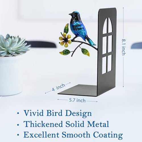 Metal Bookends, Decorative Book Ends for Shelves, Mother's Day Decor Nonskid Book Holder for Video Games/CD/DVD, Book Stopper, Black Mother's Day Decorations Gift - color: Birds Bookend