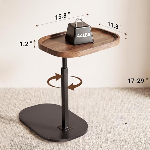 Adjustable Height TV Dinner Tray Table for Eating, 360°Swivel Small C Shaped End Side Table for Living Room, Bedroom,Hospital, Couch Armrest Table that Slide Under Sofa, Bed, Desk - style: Oval-Adjustablle Height