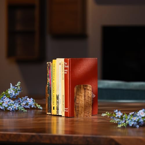 TILISMA Wooden Bookends for Shelves | Walnut Book Stopper for Bookshelves | Modern Wood Bookends for Shelf | Small Book Ends to Hold Firmly | Unique Transportable Separator for Bookshelves (Single) - size: Single