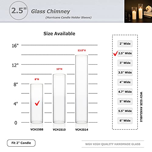 WGVI Hurricane Candle Holder Sleeve, Wide 2.5", Height 8", Clear Glass Cylinder Candleholder, Chimney Tube, Open Ended Candle Shade, 1 Piece - size: 2.5"x8"H