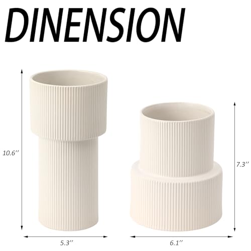 White Ceramic Flower Vase, Decorative Vase for Pampas Grass, Ribbed Vases for Decor, Boho Vases for Living Room, Office, Mantel, Shelf, Dinning Table, 10 Inches - color: White, size: Extra Large Ribbed
