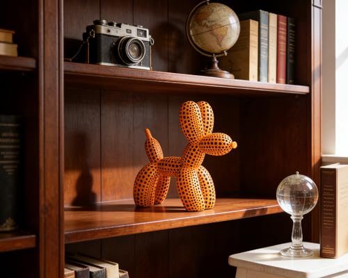 Balloon Dog Statue Decor Polka Dot Dog Cool Stuff to Put on Shelves, Orange Balloon Dog Statue Decoration Fun Paperweight, 5 inch Versatile Color Options - color: Orange