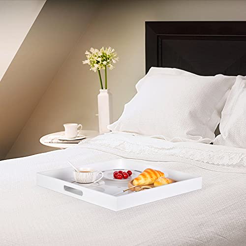 White Modern Acrylic Ottoman Tray with Cutout Handles 20x20 Inch Over-Sized Serving Tray Organizer Rubber Boot Tray Decorative for Living Room Bedroom,Bathroom and Entryway Kitchen - color: White, size: 20" x 20" x 2"