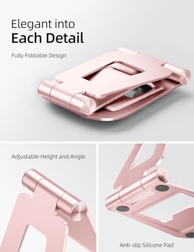 Nulaxy Aluminum Dual Foldable iPad Stand, Fully Adjustable Desktop Tablet Holder, Tablet Accessories for Office Kindle Compatible with Mobile Devices iPad Pro/Air/Mini, iPhone Pro/Max/Plus, Rose Gold - color: C-Rose Gold