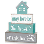 Cinnvoice 4 Pcs Farmhouse Tabletop Decor Rustic Family Blessed Home Table Centerpiece This Is Us Sign for Kitchen Shelf Desk Fireplace Mantel Tiered Tray Decor(May Love Be the Heart of This Home) - style: May Love Be the Heart of This Home