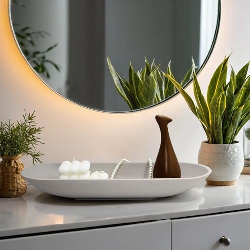 LIN CHUAN Large Decorative Bowl for Home Decor - Long Dough Bowls with Anti Slip Base for Table Centerpieces - Grey Minimalist Design Dough Decor Bowl for Coffee Table, Dining Table Centerpiece - color: Gray, size: Large