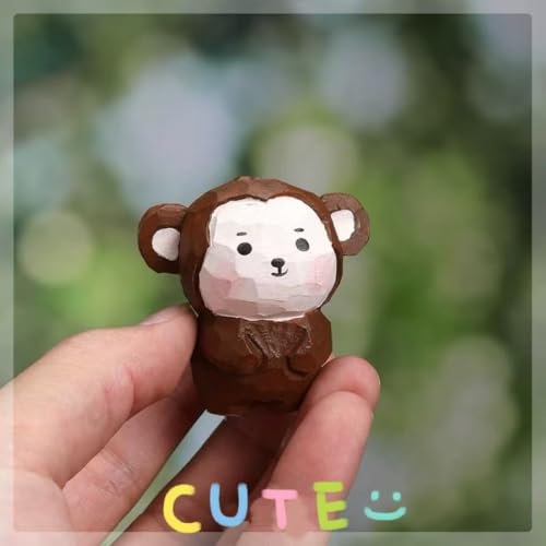 Small Wooden Monkey Figurines Craft, 1.6’’H Hand-Carved Painted Monkey Figurine with Base, Cute Desktop Decor, Wooden Animal Statue Home Decor, Gift for Animal Lovers - color: Decor-monkey