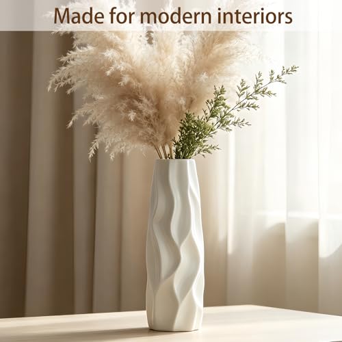 12 Inch White Vase Ceramic Flower Vase, Tall Vases for Pampas Grass, Home Decor, Modern Textured Vases for Living Room Decorations,Table Centerpieces,Shelf,Farmhouse Small Ceramic Vase - style: Shape 10