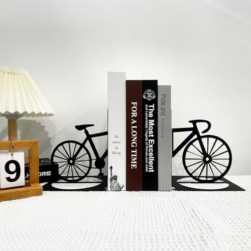 Metal Bicycle Bookend, Bike Bookends, Bicycle Bookends Pair in Metal, Bike Book Ends for Shelves, Heavy Book Supports, Book Organizer, Black Book Holders for Home Office