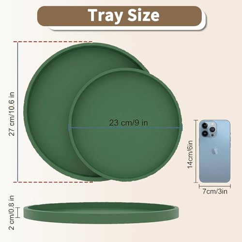 Round Green Silicone Decorative Bathroom Vanity Tray 9 Inch, Counter Tray for Bathroom Countertop Perfume Holder Dresser Organizer Coffee Table Candle, Non-Slip Durable for Home Use - color: Green, size: 9.06