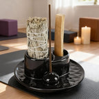 Palo Santo Sticks Holder, Multi-Purpose Handmade Ceramic Incense Burner for Palo Santo Incense Sticks, Sage Holder for Burning, Ash Catcher Tray for Meditation Yoga Room (Black) - color: Black