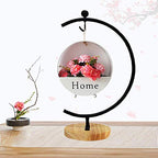 Ornament Display Stand Iron Pothook Stand for Hanging Glass Terrarium/Picture (Big G-Shaped Wood Base, Black)