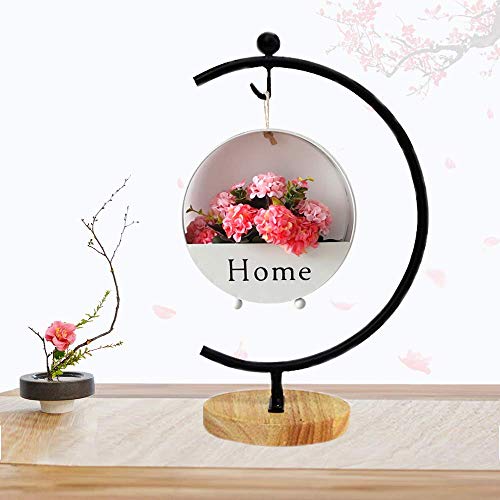 Ornament Display Stand Iron Pothook Stand for Hanging Glass Terrarium/Picture (Big G-Shaped Wood Base, Black)