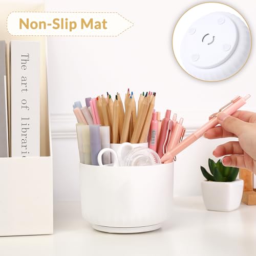 SKYDUE 360 Degree Rotating Desk Organizer, Dual-Purpose Pencil Pen Holder for Desk, Rotating Pencil Cup, Office Supplies, Desk Decor for Office, School, Home - color: Pure White