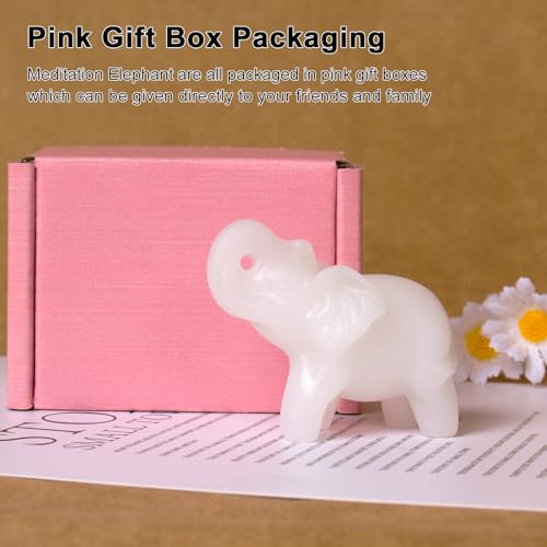 2 Inch White Jade Crystal Elephant Sculpture Handcrafted Healing Stone Animal Figurine Spiritual Home Decor Lucky Charm Gift for Wealth Success Positive Energy and Meditation Lovers - color: White Jade Elephant-02