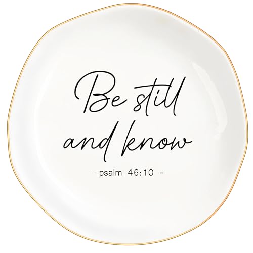 Christian Gifts for Women, Bible Verse Ceramic Jewelry Dish Trinket Ring Tray, Inspirational Floral Gift for Mom Sister Friend Birthday Christmas-Psalm 46:10 Be Still and Know (White-45:10) - color: White-45:10