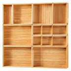 Fabsome Drawer Organizer, Set of 9 Bamboo Wood Kitchen Makeup Desk Junk Tea Drawer Storage Boxes Bins for Cutlery Silverware Utensils Flatware, Small Wooden Container Tray for Bathroom, Office - size: 2''H 9 Boxes