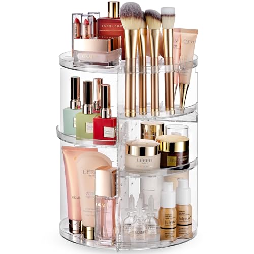 Masirs 360 Rotating Makeup Organizer Countertop - Adjustable Shelf Height - The Perfect Round Spinning Cosmetic Organizer for Bedroom Dresser or Vanity Countertop Storage (Clear) - color: Clear