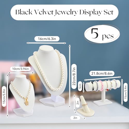 Wenqik 5 Pcs Velvet Jewelry Display Set Necklace Bust Holder T Bar Bracelet Holder Ring Display Stand Jewelry Organizer for Vendors Selling Trade Show Retail Home Decor(Beige) - color: Beige
