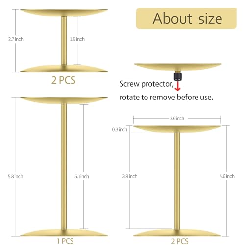 smtyle Gold Candle Holder for Pillar Candles Set of 5 Plate Centerpiece for Table or Floor with Iron - color: Gold