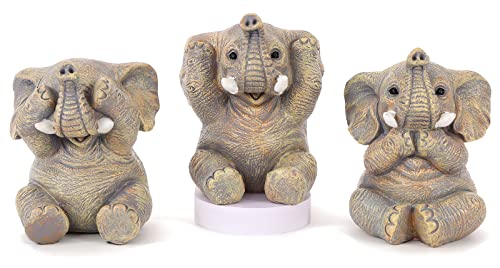 Cute Set of 3 Elephant Statues Home Décor Cool Elephant Figurines for Shelf, Living Room Bedroom Office Desktop, Bookshelf, Animal Sculptures Gifts,Small Decor Accents Items for Women - color: Yellow-3
