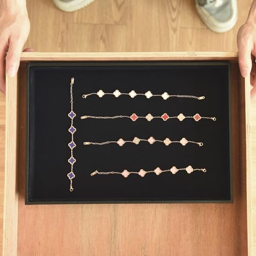 Velvet Jewelry Tray for Drawers Black Jewelrys Display Tray Stackable Jewelry Organizer Trays for Necklace Bracelet Ring Watch (4, Black)