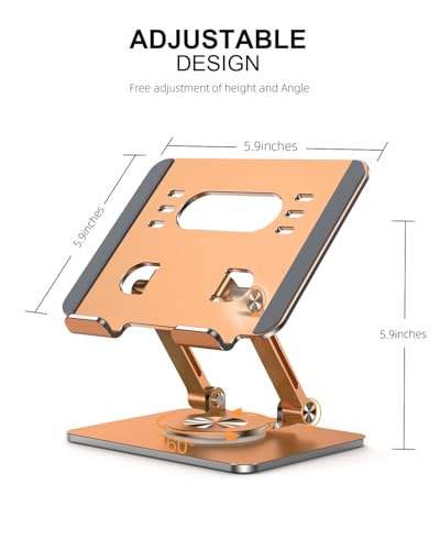 Orlian Tablet Stand Holder with Thickened 360°Rotating Base Dual Rod Adjustable Aluminum Stand for All 5.8-12.9” iPad Samsung Phone Tablet Kindle E-Reader and More, Rose - color: Rose