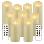 kakoya Flickering Flameless Candles, Battery Operated Acrylic LED Pillar Candles with Remote Control and Timer,Set of 9 (Ivory) - color: Ivory-9