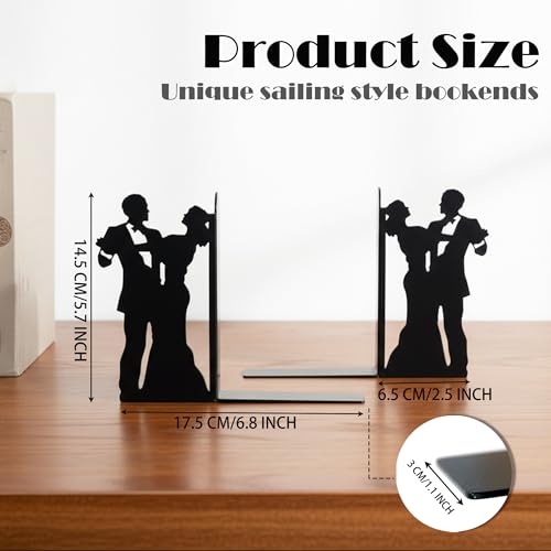 Modern Social Dance Metal Bookends for Shelves Decorative, Black Book Ends Nonskid Reading Stand Holder Home Decor Aesthetic for Office, Set of 2 - color: Dance