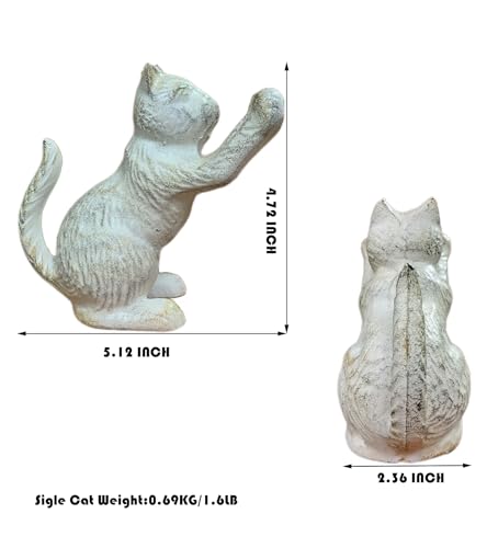 Book Ends Decorative for Shelves, Cute Cat Decor Bookends for Home/Office, Cast Iron Heavy Duty Book End for Heavy Books, Unique Adorable Kittens Door Stoppers, Vintage White 2PCS - color: Vintage White