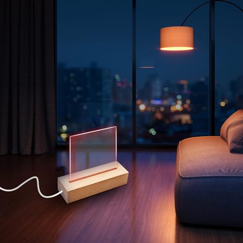 EATAKWARD 4 Pcs 5.9" Wood Rectangle Light Display Pedestal, Wooden Display Base Dimmable Colorful Lights Lamp Stand with USB Cable for Acrylic, Crystal, Night Light (Inner Slot, Square Base) - color: Natural wood color