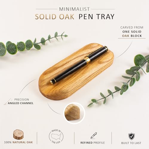 Solid Oak Single Pen Tray, Minimalist Desk Organizer, Natural Wood, Handcrafted, Precision Angled Channel