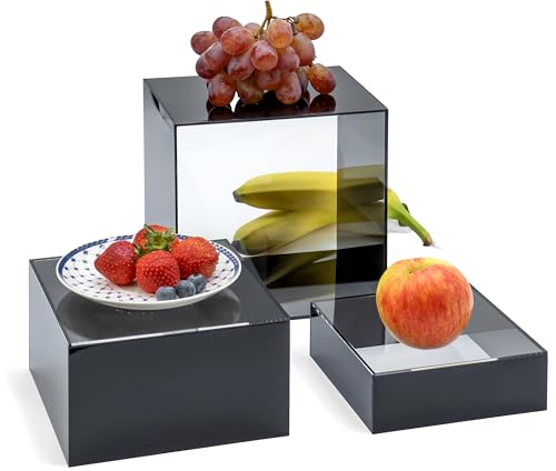 Red Co. Set of 3 Glossy Black / Clear Top Acrylic Cube Display Nesting Risers with Hollow Bottoms - color: Black / Clear, size: 6",7",8" - 1 pack