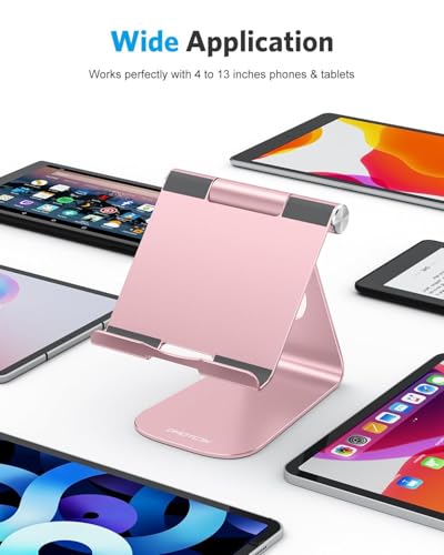 OMOTON Tablet Stand Holder Adjustable, T1 Desktop Aluminum Tablet Dock Cradle Compatible with iPad Air/Mini, iPad 10.2/9.7, iPad Pro 11/12.9, Samsung Tab and More, Rose Gold - color: Rose Gold