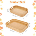 Set of 2 Wood Trays, Solid Wood Serving Tray with Handles, Rectangular Breakfast & Dinner Tray for Food, Coffee, Tea, Parties, 15.7" L x 11" W / 12.6" L x 8.7" W