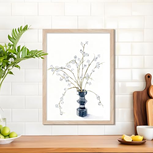 Framed Watercolor Floral Wall Art Canvas Print – Minimalist Botanical Painting with Solid Wood Frame and Acrylic Cover, Neutral Flower Picture for Living Room Bedroom Home Decor16X20IN - color: Eucalyptus fruit, size: 20"L x 16"W