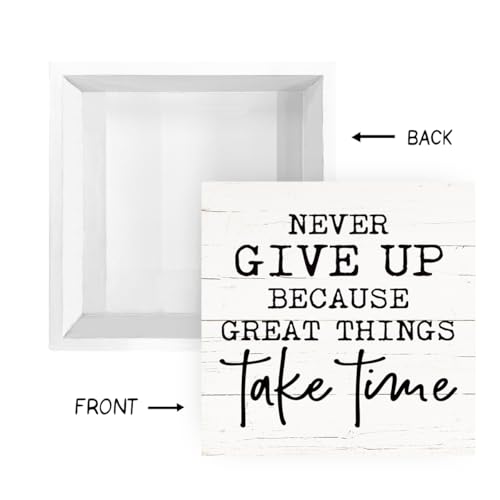Motivational Wood Sign, Farmhouse Tabletop Decor, Home Office Desk Decor, Meaningful Gifts for Women Men, Decorative Wooden Signs and Plaques, Never Give Up Because Great Things Take Time Sign, White - color: Inspirational04