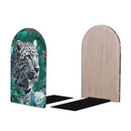 Wild Jungle Snow Leopard On Dark Green Luxury Bookends for Shelves 2 Pcs Wooden Book Stopper Organizer for Home Office Libraries