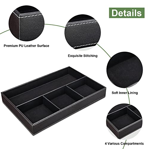 GORESE Faux Leather Valet Tray for Men, Stackable Jewelry Trays Drawer Organizer Tray Nightstand Organizer for Men, EDC Tray for Key, Wallet, Sunglass, Watch, Coin, Phone, Cologne - Black - color: Black