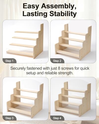 UCEC Greeting Card Display Stand, 4-Tier Wooden Acrylic Greeting Card Holder, Display Stands for Vendor Events Postcard, Craft Fairs, Retail Counter, Brochures & Photos Organizer