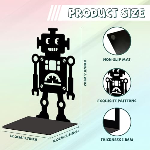 Peacoblue Metal Bookends for Shelves, Modern Decorative Heavy Duty Study Book Support Stoppers for Office, Desk, Shelf, Room 5.3"x4.3"x7.9" Cast Iron Simple Tall Bookends, 1 Pair (Robot) - style: Robot