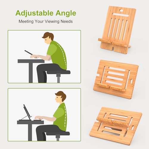 Pezin & Hulin Bamboo Tablet Stand Adjustable, Desktop Cell Phone Stand Holder Dock Compatible with Pad Air/Pro/Mini, E-Reader, Smartphone (Support to 4.7-13" Devices)-Bamboo - color: Large (Bamboo)