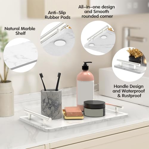Guest Towel Holder Tray for Bathroom,Marble Bathroom Tray with Handles - Napkin Holder for Bathroom & Kitchen -Decorative Tray for Living Room & Cosmetic(Silver,Large) - color: Silver, size: 13" x 7.1" x 2"