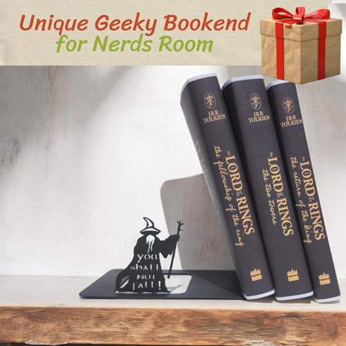 Renovatio Black Metal Bookend – Sturdy, Non-Slip Minimalist Bookends with Non-Skid Base for Shelves – Unique Geeky Decor for Home, Office & Kids Room – LOTR - style: LOTR
