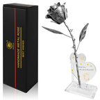 Iron Rose Sculpture with 2 Heart Photo Stands - 6 Year Iron Anniversary Metal Flower Gift - Couples Decor - color: Iron