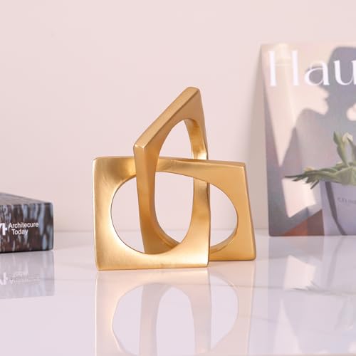 Modern Geometric Sculpture Gold Knot Statue Decor, Home Gold Bookcase Centerpiece jax Decorative, Geometric Tabletop Sculpture and Figurines, For Golden Home Decor Accent, Cube Decorative Ornaments - color: A