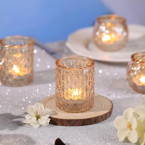 DARJEN Gold Votive Candle Holders Set of 24- Gold Candle Holders Bulk for Table Centerpiece, Tea Lights Candle Holder Glass for Wedding Shower, Home & Party Decor - color: Gold, size: 24 Pcs