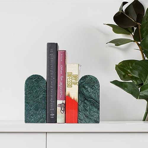 Koville Indian Natural Marble Bookends for Shelves, Decorative Book Ends, 7lbs Heavy-Duty Marble Book Holders, Bookshelf Apartment Decor for Normal Books/CD/Video Games(Indian Green) - color: Green Marble-indian Green, size: 7lb