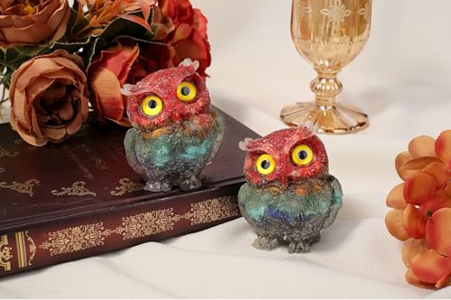 LAIDANLA 2.4" 7 Chakra Owl Figurine Natural Healing Crystal Cute Owl Animal Statue Pocket Sculpture Reiki Spiritual Energy Gemstone Home Office Room Desk Decor Gifts - color: J-7 Chakra