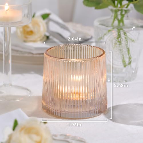 DARJEN Gold Ribbed Tealight Votive Candle Holders Set of 10- Tea Light Candle Holders Glass for Table Centerpiece, Votive Candle Holders for Home, Wedding & Fall Decor - color: Gold, size: 10Pcs